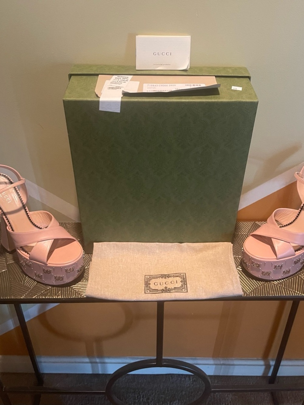 Gucci Pink Studded Platform Sandals